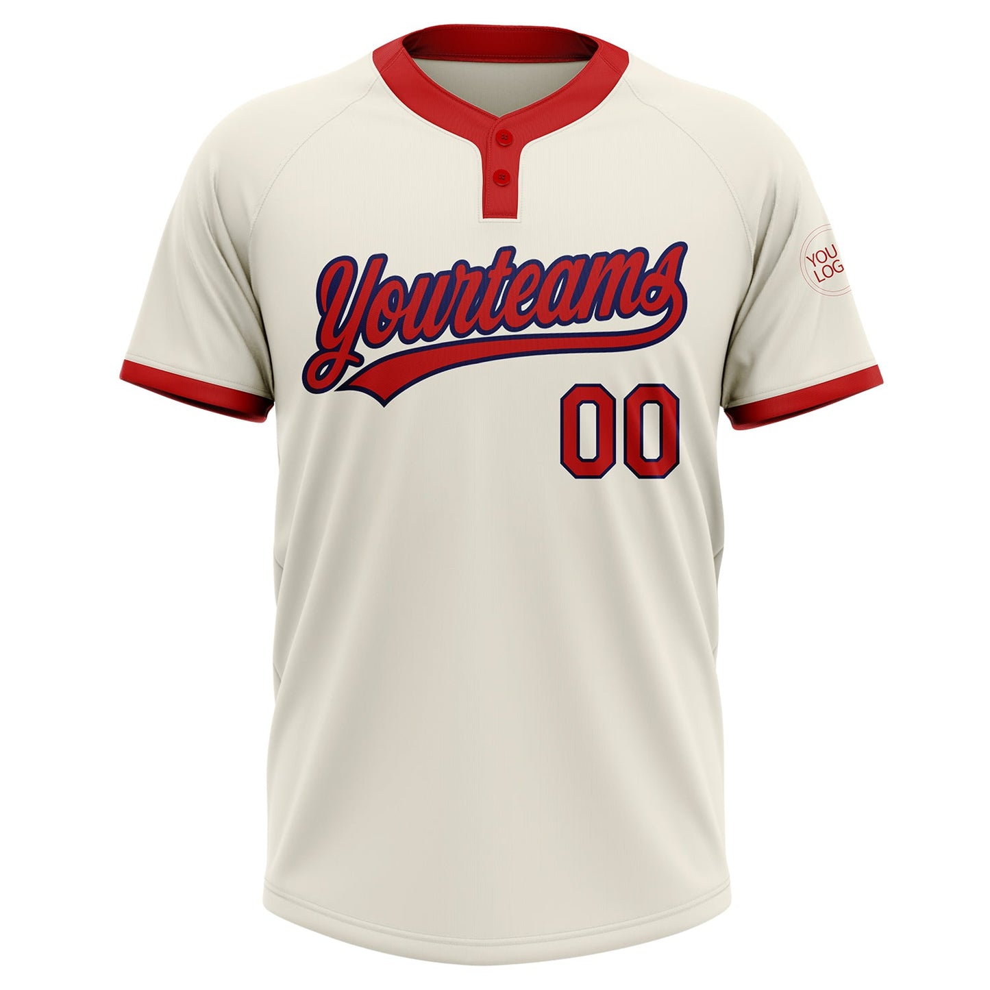 Custom Cream Red-Navy Two-Button Unisex Softball Jersey view 2