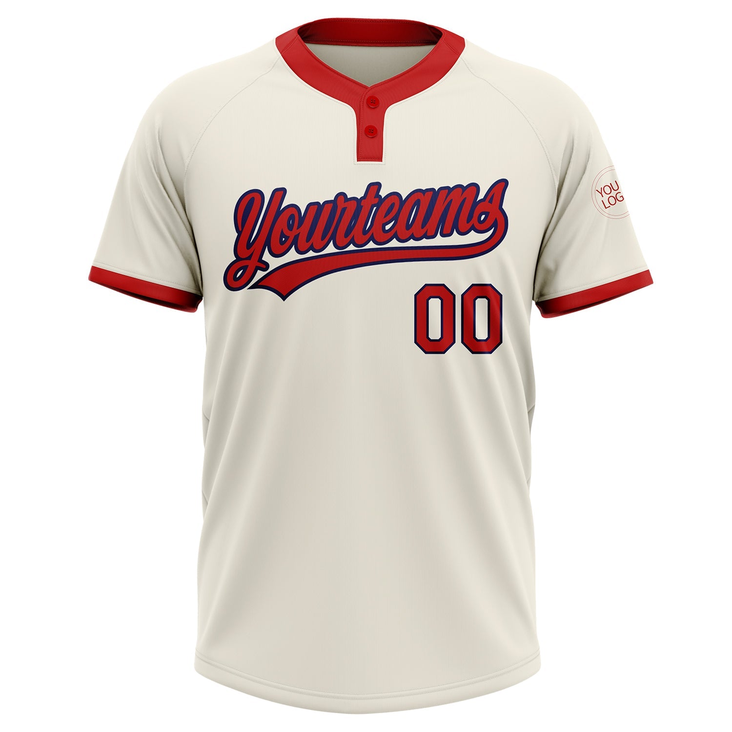 Custom Cream Red-Navy Two-Button Unisex Softball Jersey view 2