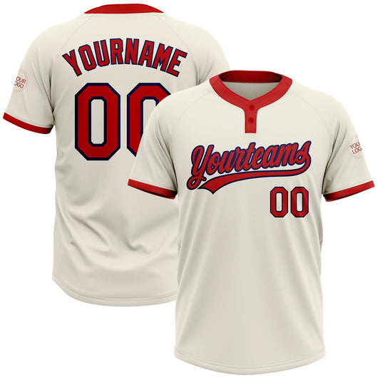 Custom Cream Red-Navy Two-Button Unisex Softball Jersey - Main View