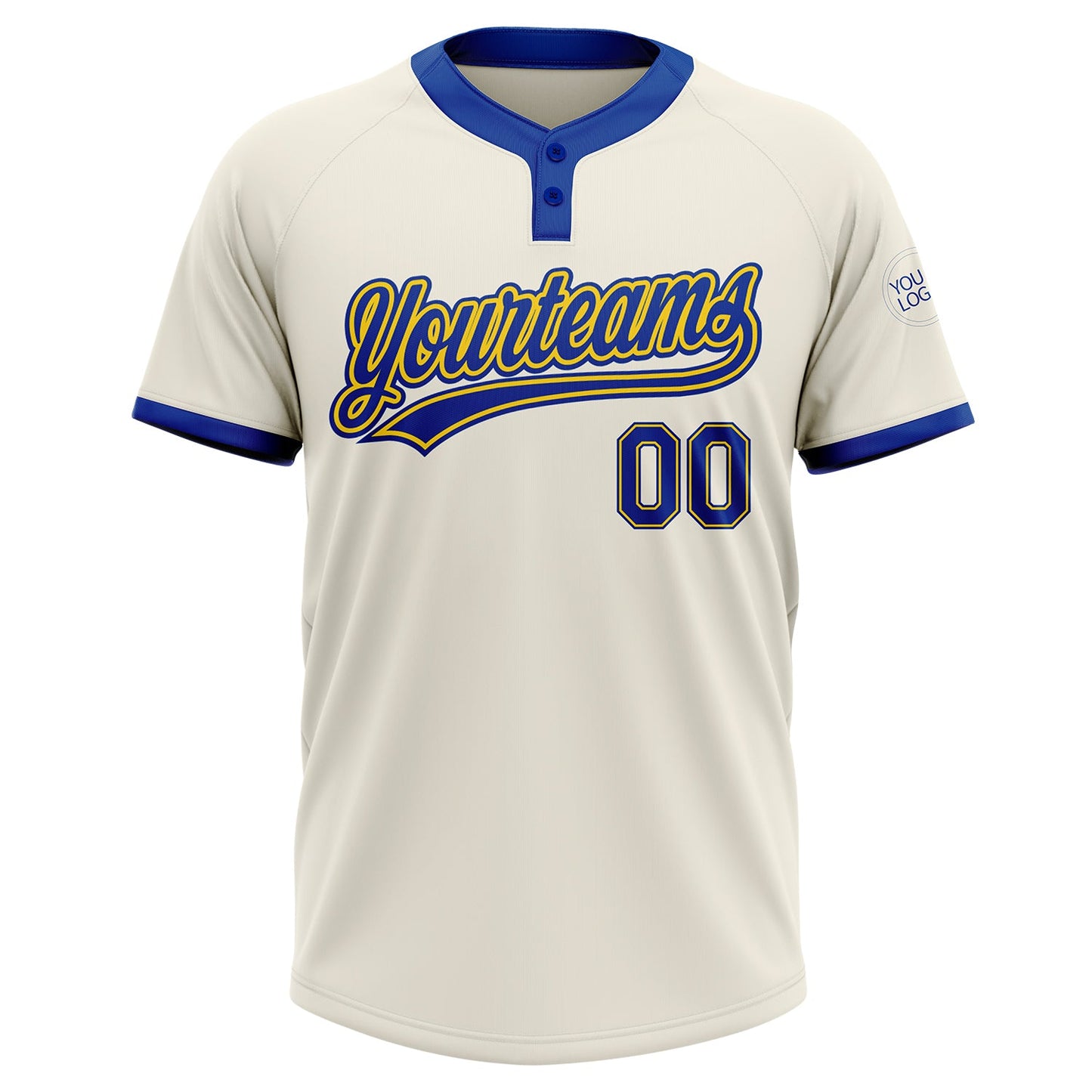 Custom Cream Royal-Gold Two-Button Unisex Softball Jersey view 2