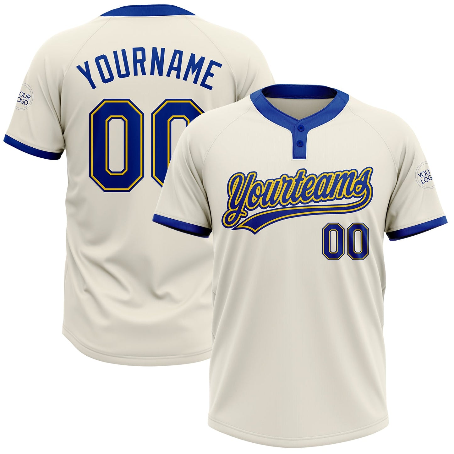 Custom Cream Royal-Gold Two-Button Unisex Softball Jersey - Main View