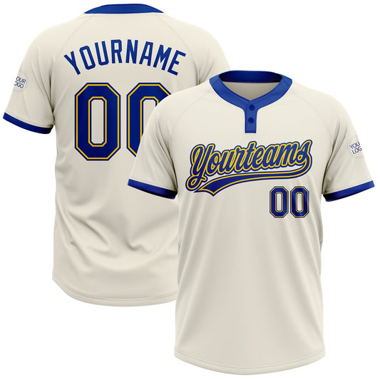Custom Cream Royal-Gold Two-Button Unisex Softball Jersey - Main View