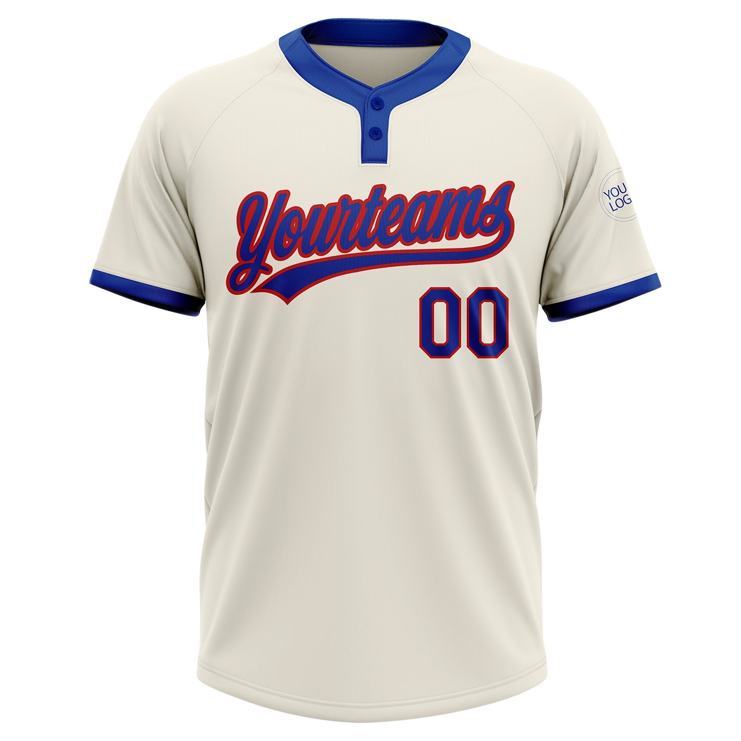 Custom Cream Royal-Red Two-Button Unisex Softball Jersey view 2