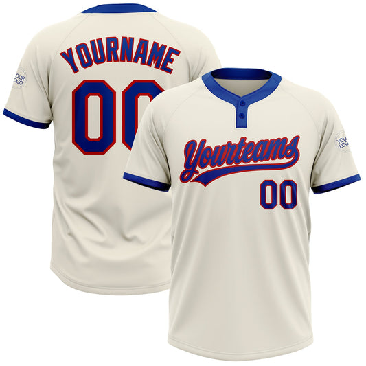 Custom Cream Royal-Red Two-Button Unisex Softball Jersey - Main View