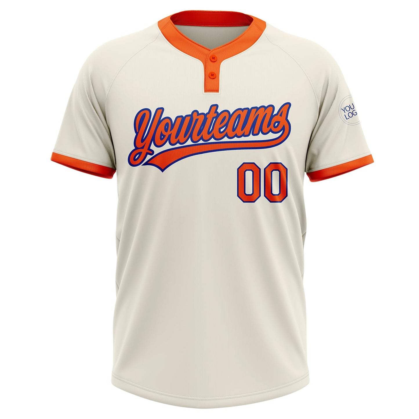 Custom Cream Orange-Royal Two-Button Unisex Softball Jersey view 2