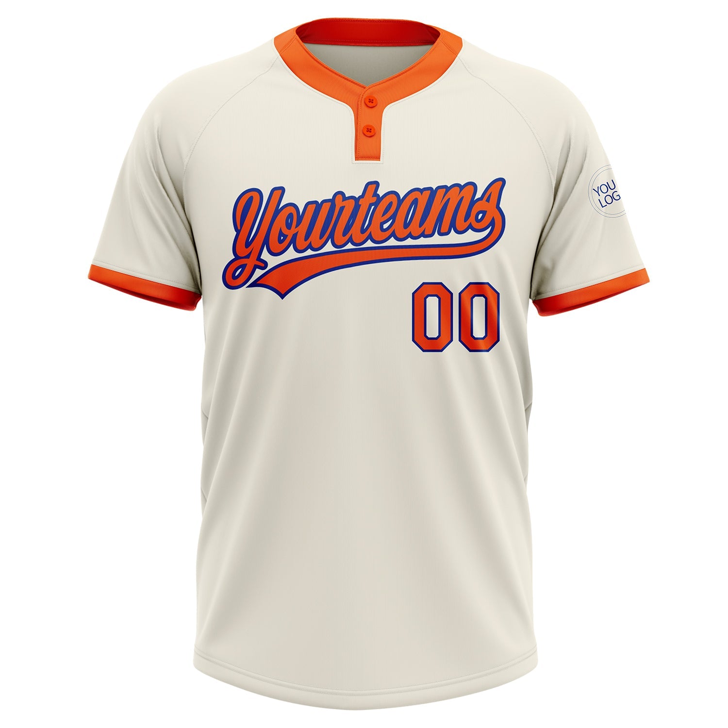 Custom Cream Orange-Royal Two-Button Unisex Softball Jersey view 2
