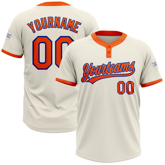 Custom Cream Orange-Royal Two-Button Unisex Softball Jersey - Main View