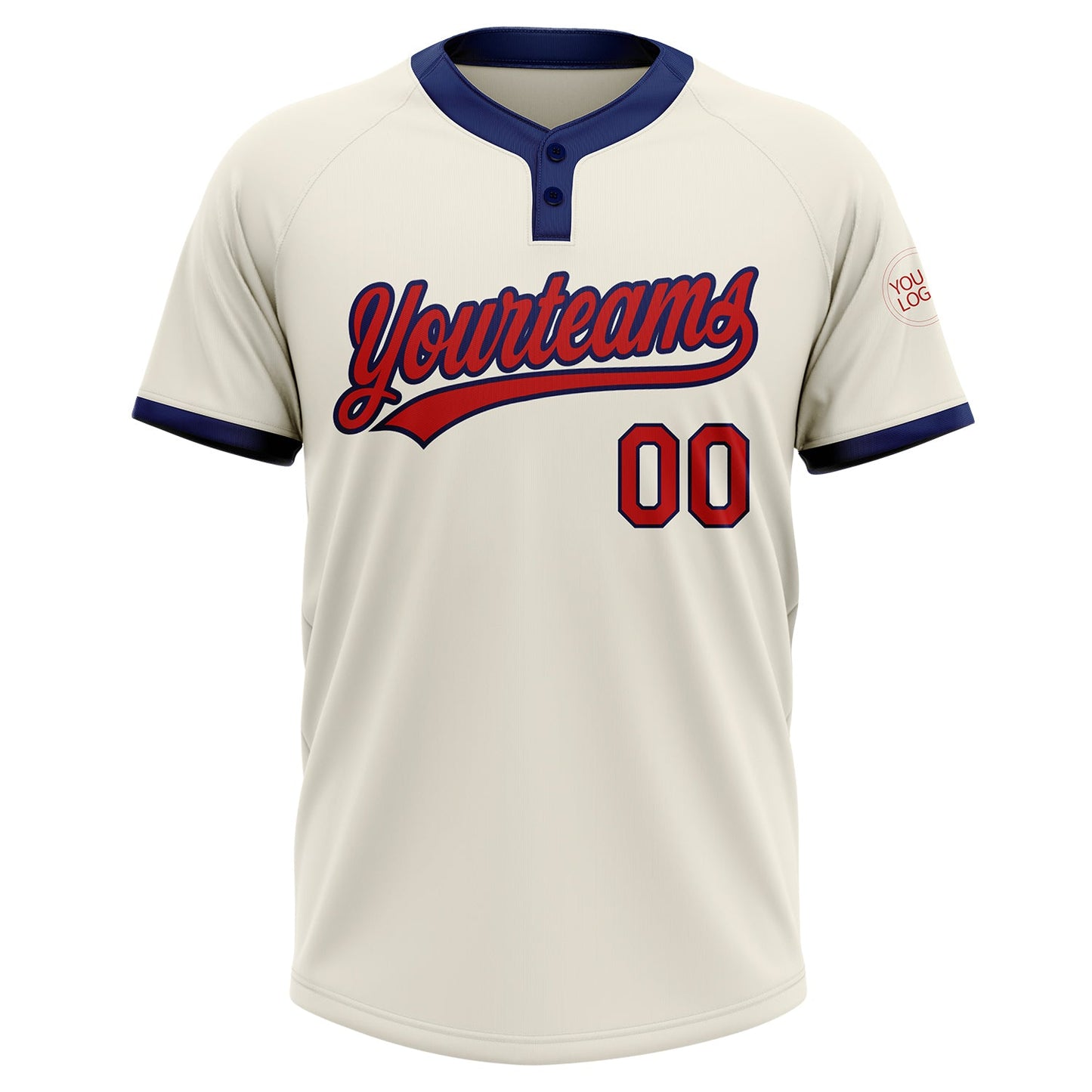 Custom Cream Red-Navy Two-Button Unisex Softball Jersey view 2