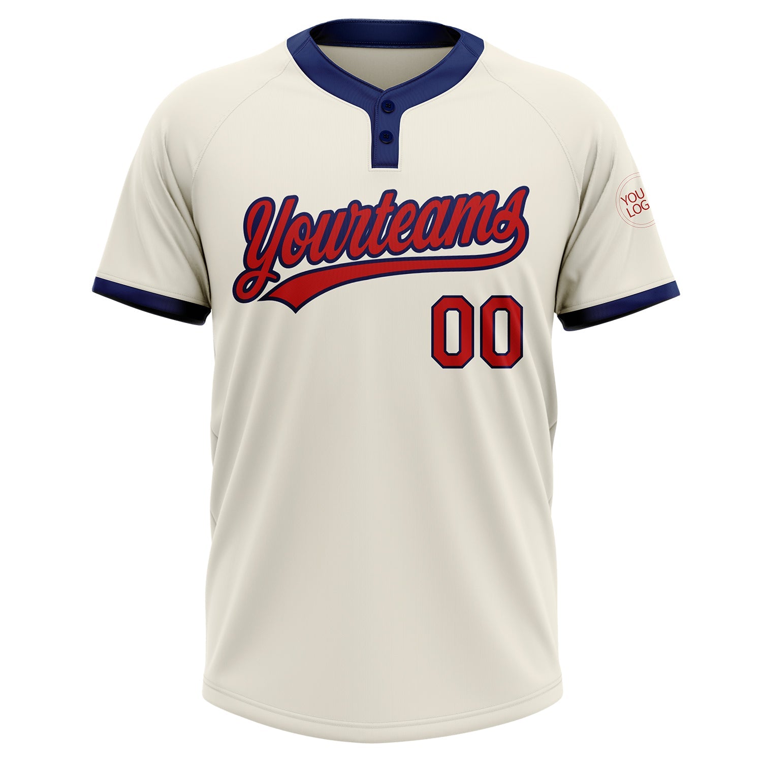 Custom Cream Red-Navy Two-Button Unisex Softball Jersey view 2