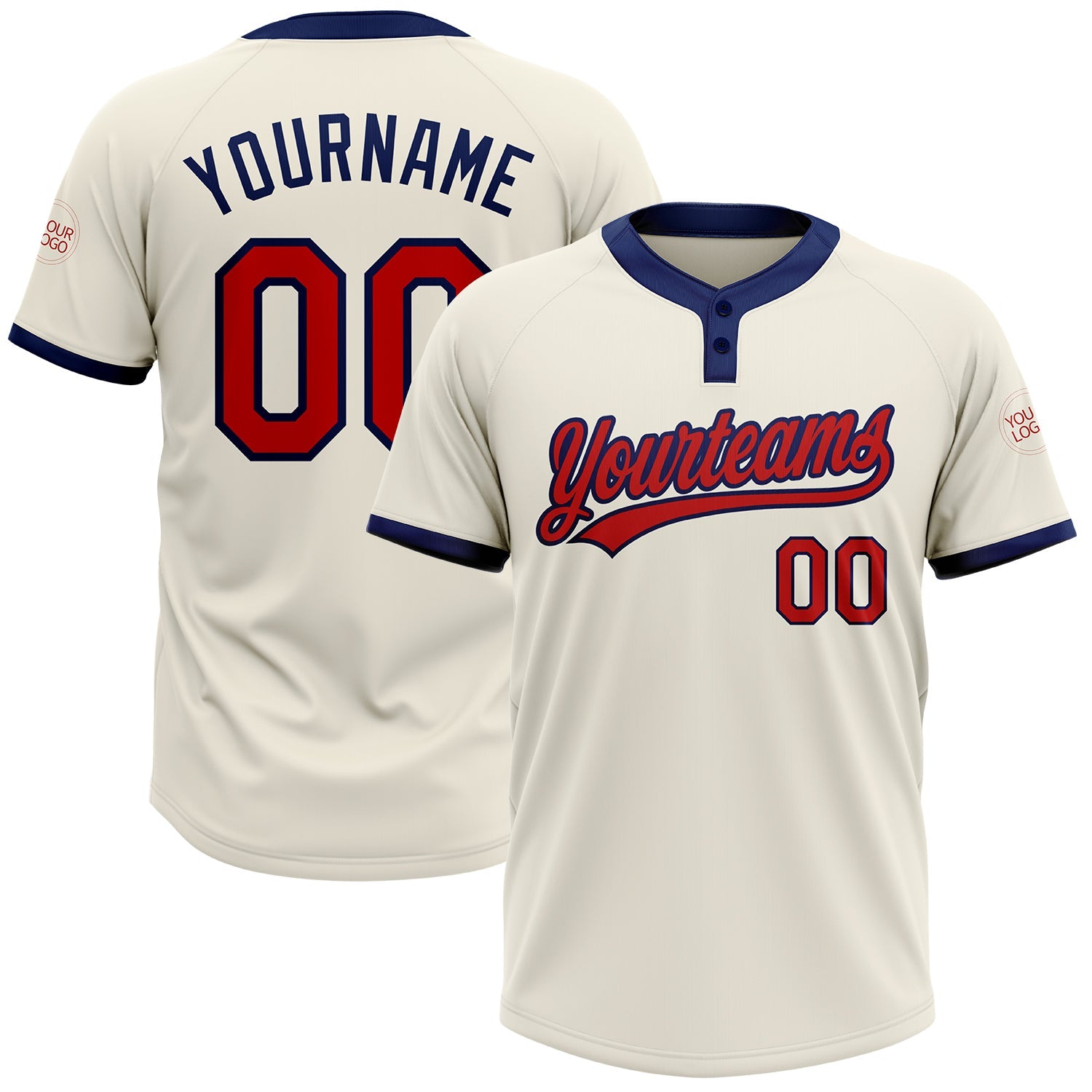 Custom Cream Red-Navy Two-Button Unisex Softball Jersey - Main View