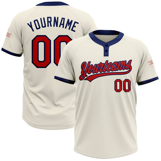 Custom Cream Red-Navy Two-Button Unisex Softball Jersey - Main View