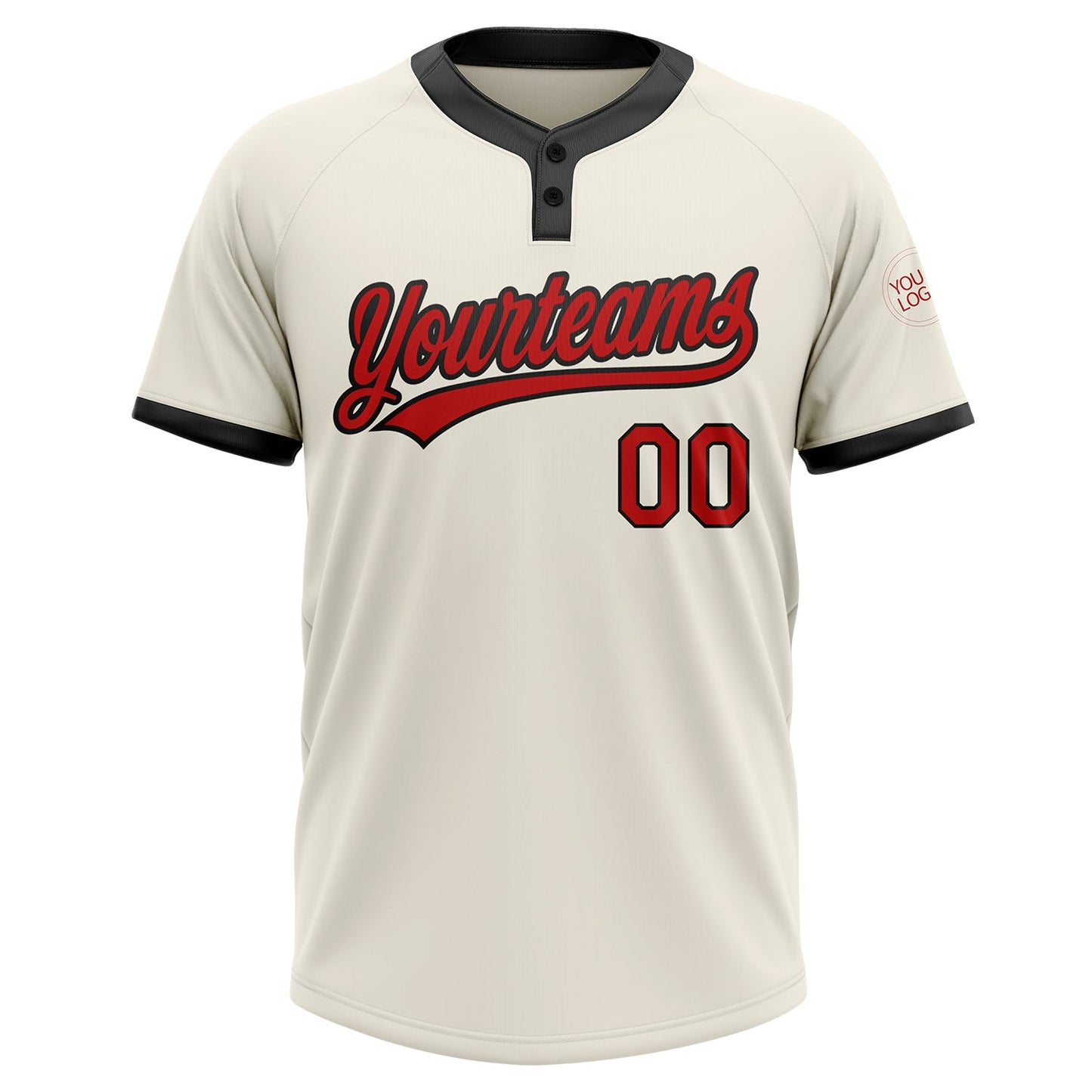 Custom Cream Red-Black Two-Button Unisex Softball Jersey view 2