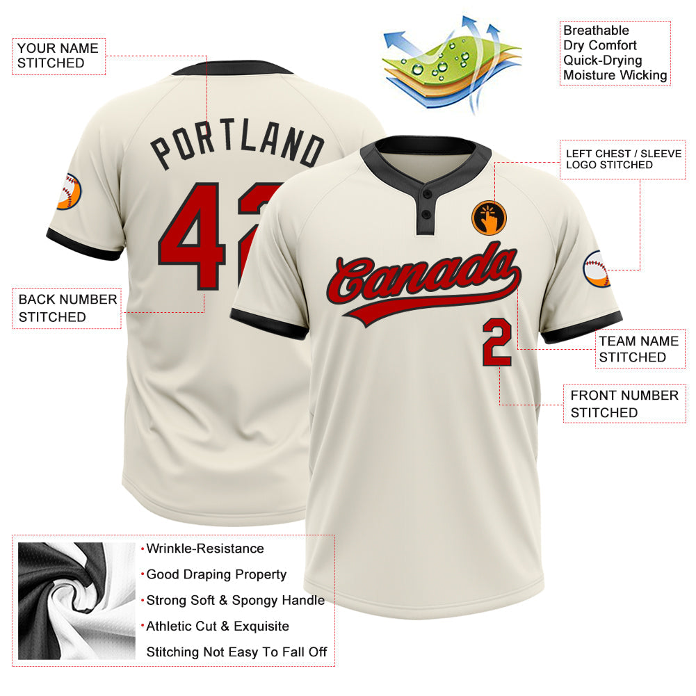 Custom Cream Red-Black Two-Button Unisex Softball Jersey view 3