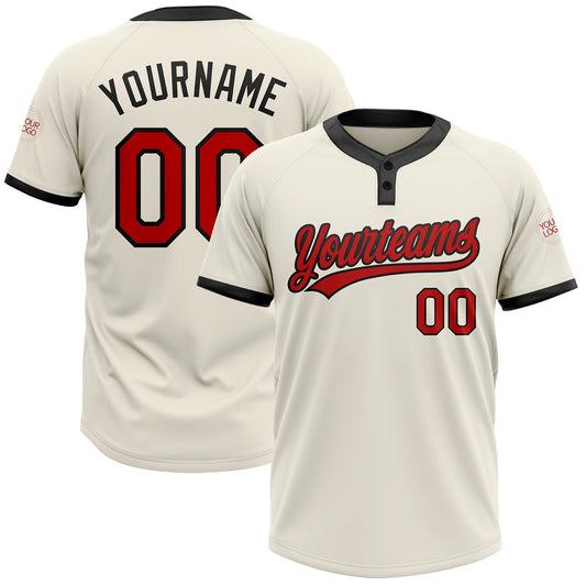 Custom Cream Red-Black Two-Button Unisex Softball Jersey - Main View