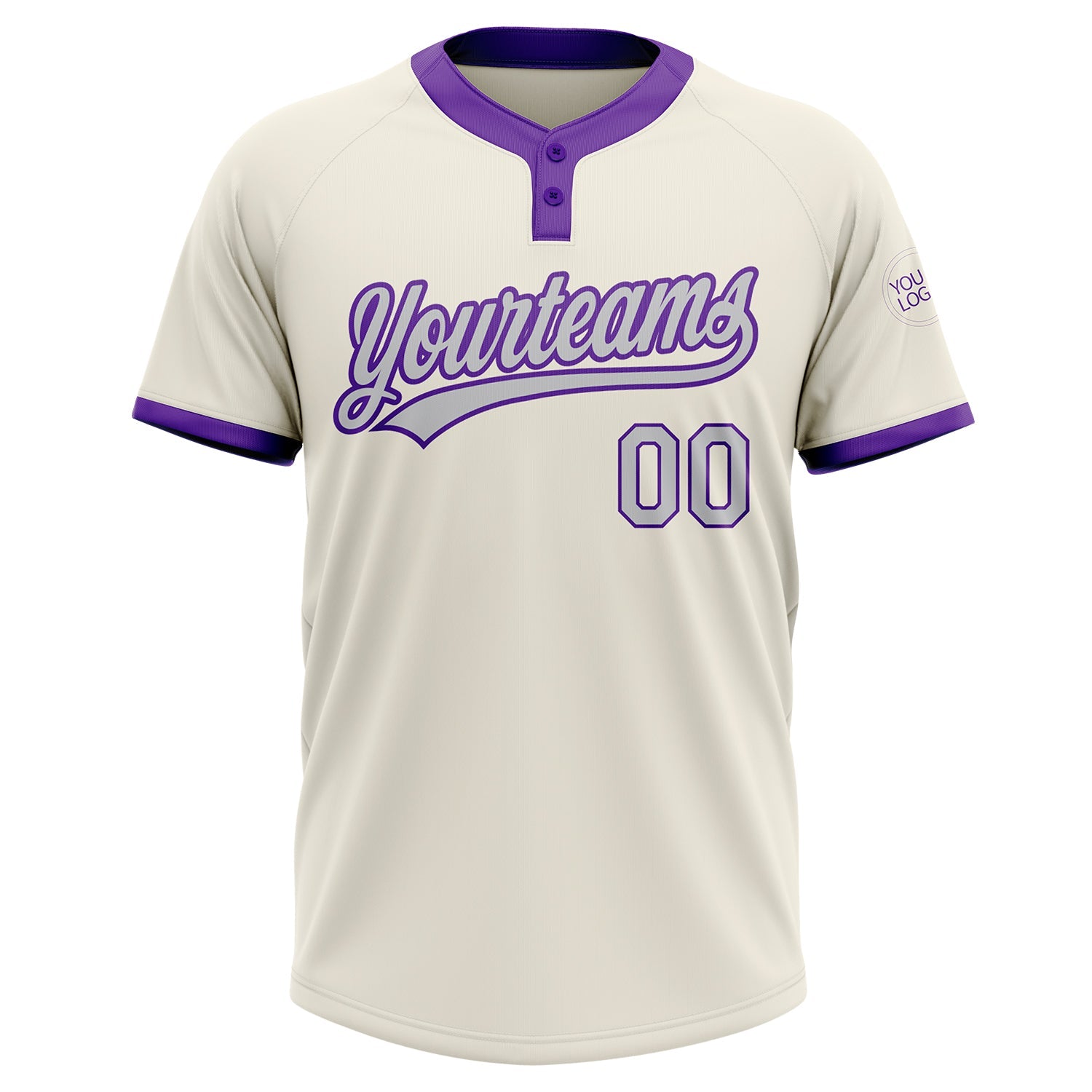 Custom Cream Gray-Purple Two-Button Unisex Softball Jersey view 2