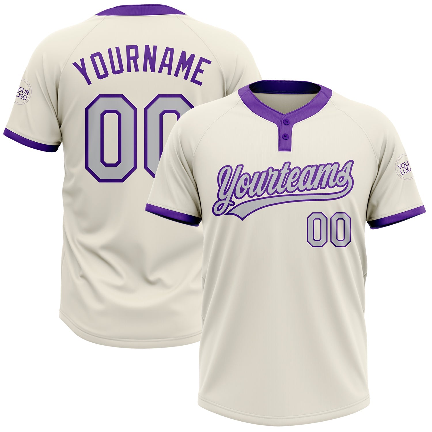 Custom Cream Gray-Purple Two-Button Unisex Softball Jersey - Main View