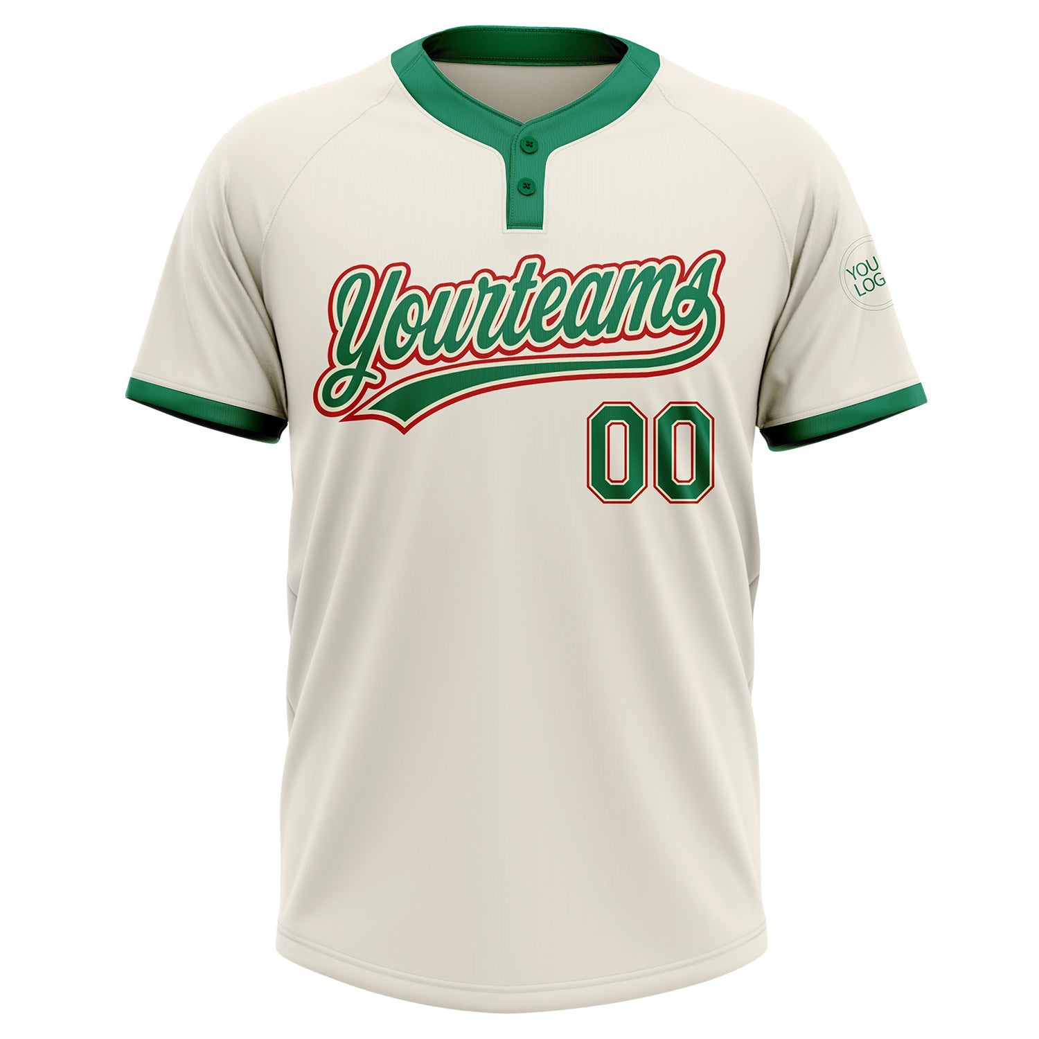 Custom Cream Kelly Green-Red Two-Button Unisex Softball Jersey view 2