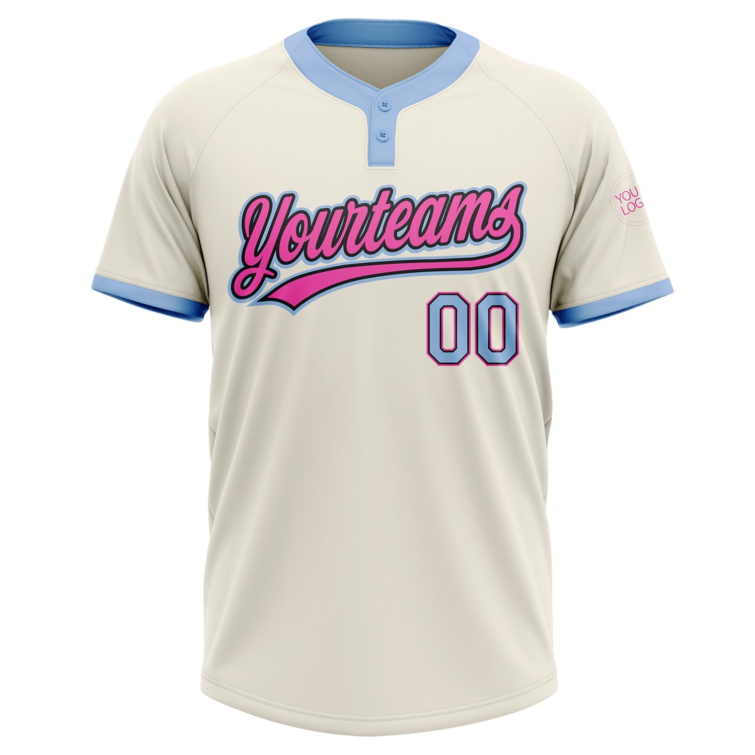 Custom Cream Light Blue Black-Pink Two-Button Unisex Softball Jersey view 2