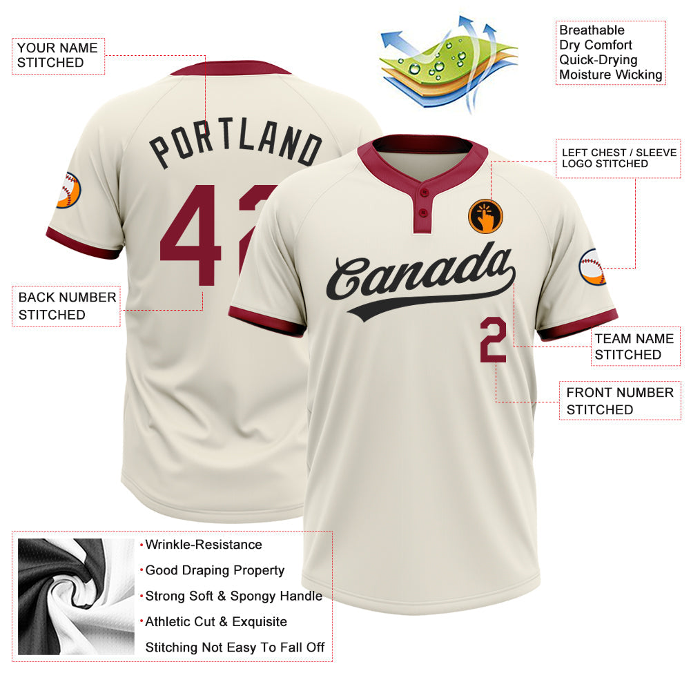 Custom Cream Crimson-Black Two-Button Unisex Softball Jersey view 3