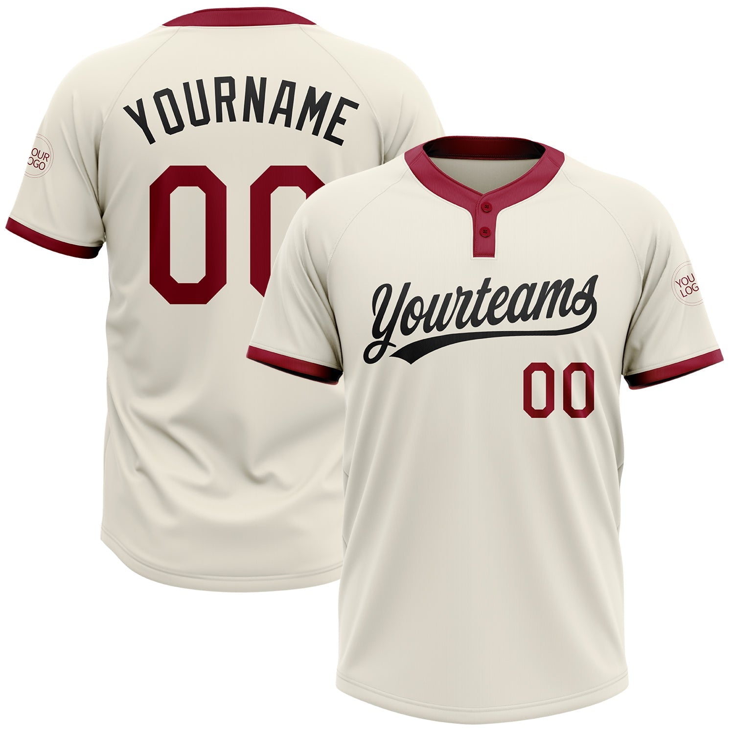 Custom Cream Crimson-Black Two-Button Unisex Softball Jersey - Main View