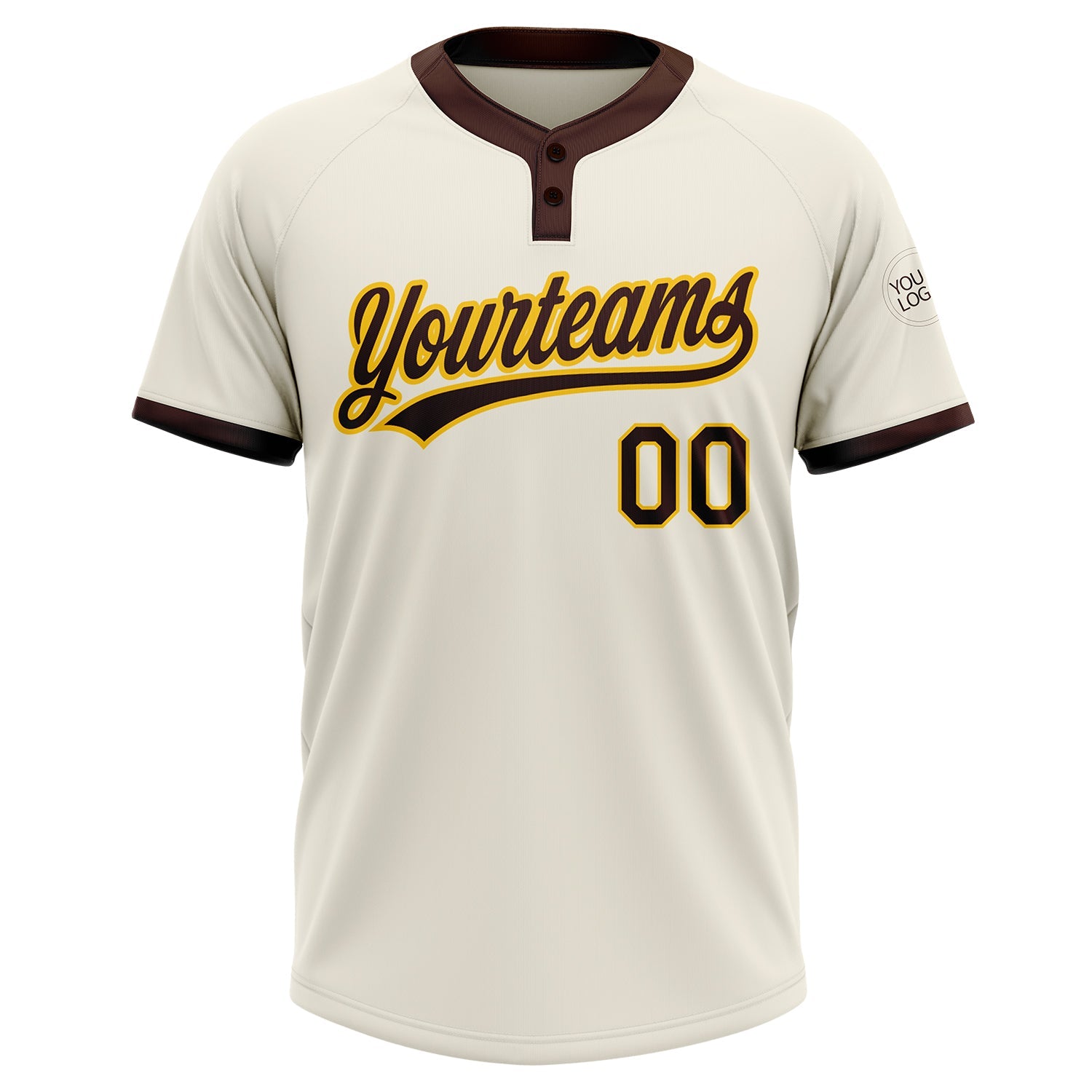 Custom Cream Brown-Gold Two-Button Unisex Softball Jersey view 2