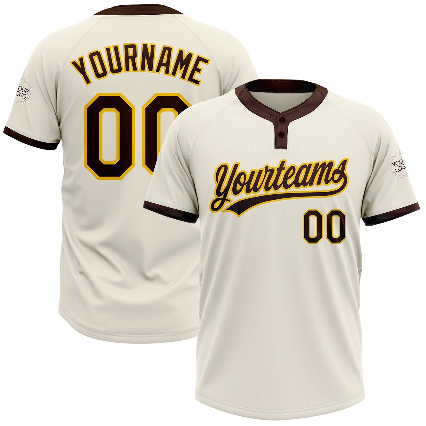 Custom Cream Brown-Gold Two-Button Unisex Softball Jersey - Main View