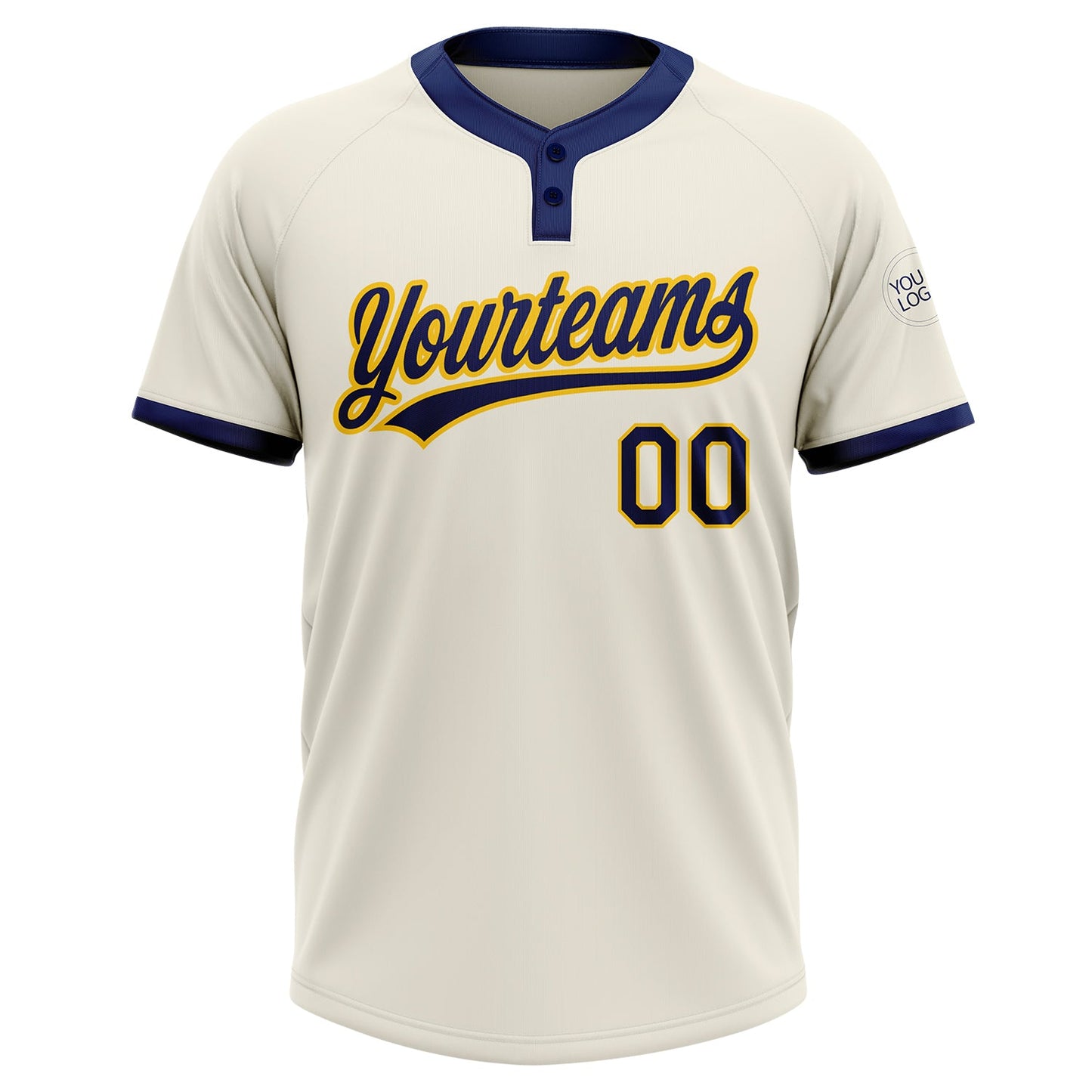 Custom Cream Navy-Gold Two-Button Unisex Softball Jersey view 2