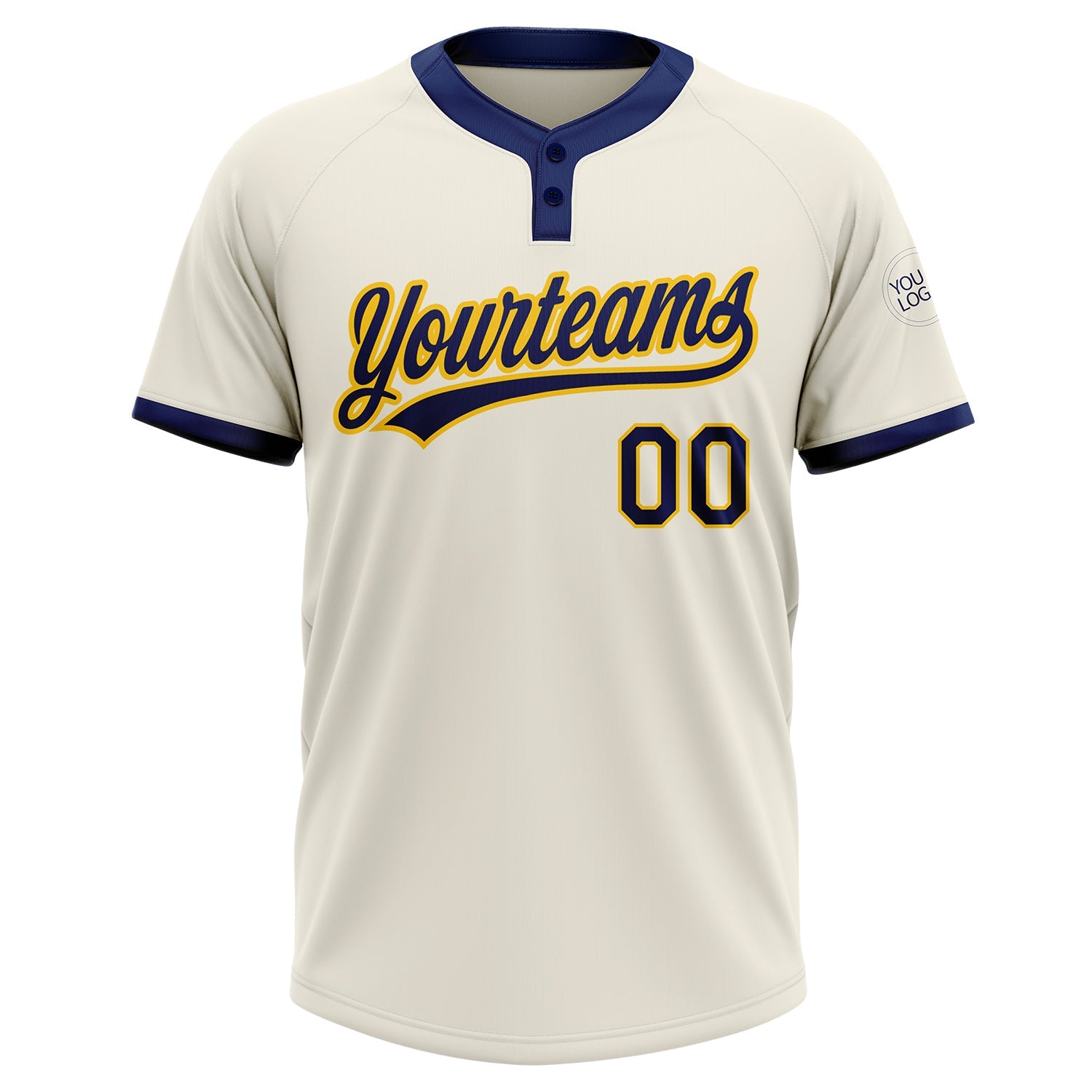 Custom Cream Navy-Gold Two-Button Unisex Softball Jersey view 2