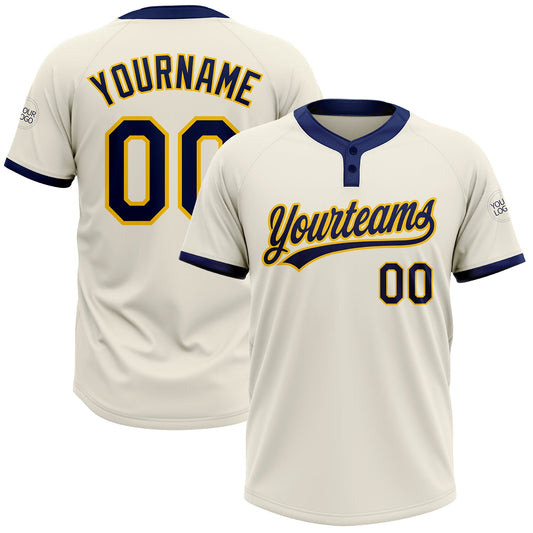 Custom Cream Navy-Gold Two-Button Unisex Softball Jersey - Main View