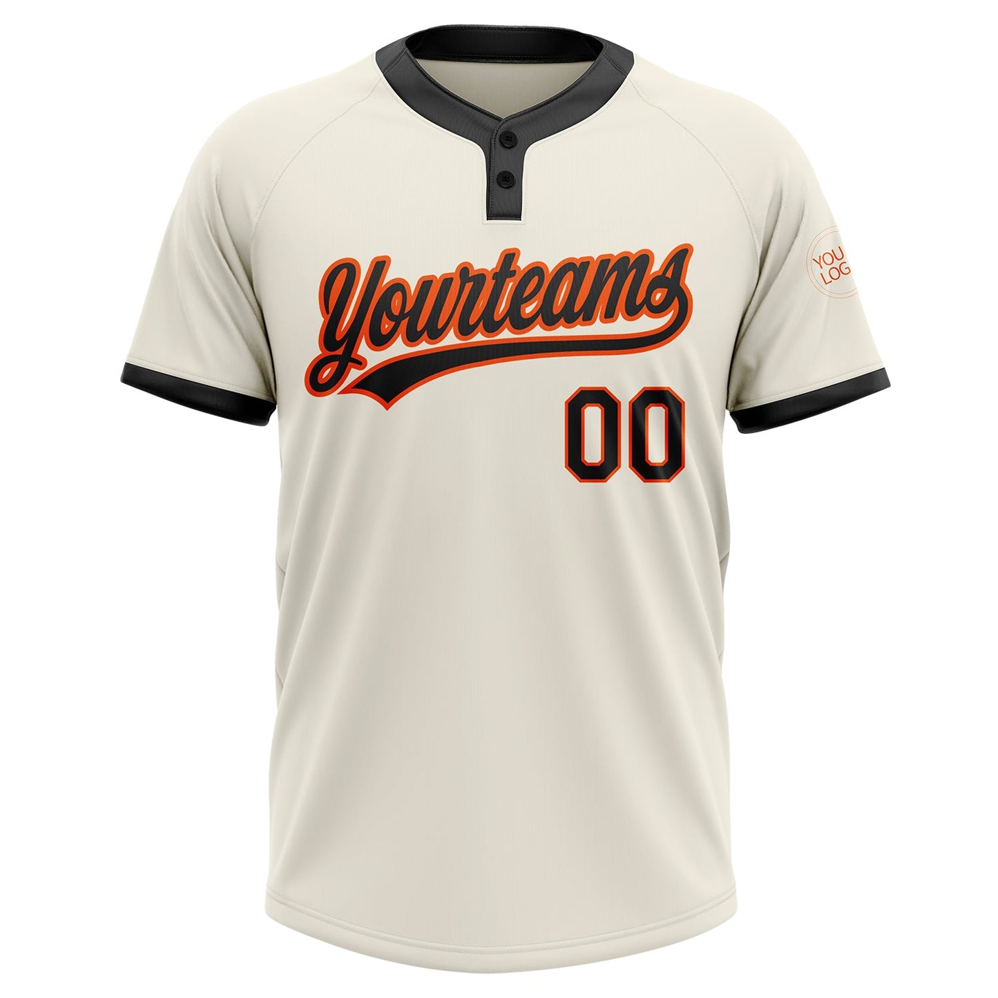 Custom Cream Black-Orange Two-Button Unisex Softball Jersey view 2