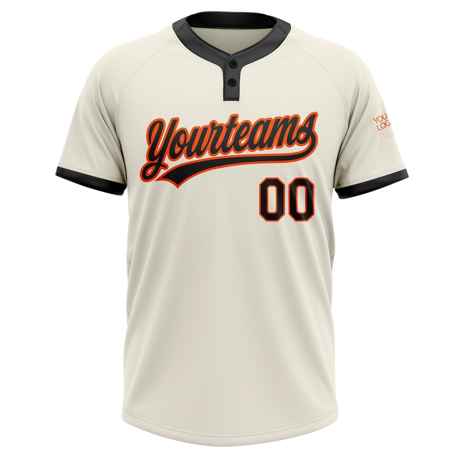 Custom Cream Black-Orange Two-Button Unisex Softball Jersey view 2