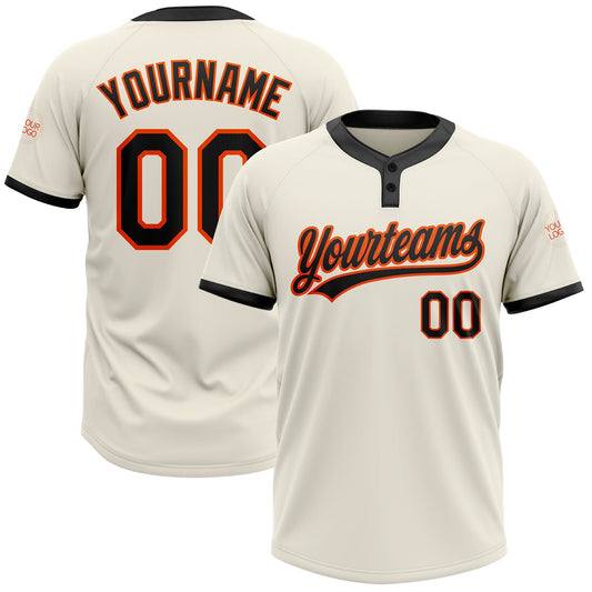 Custom Cream Black-Orange Two-Button Unisex Softball Jersey - Main View