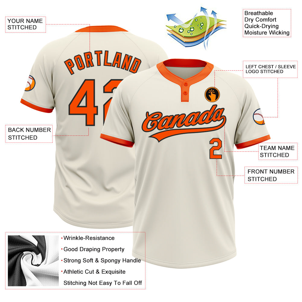 Custom Cream Orange-Black Two-Button Unisex Softball Jersey view 3