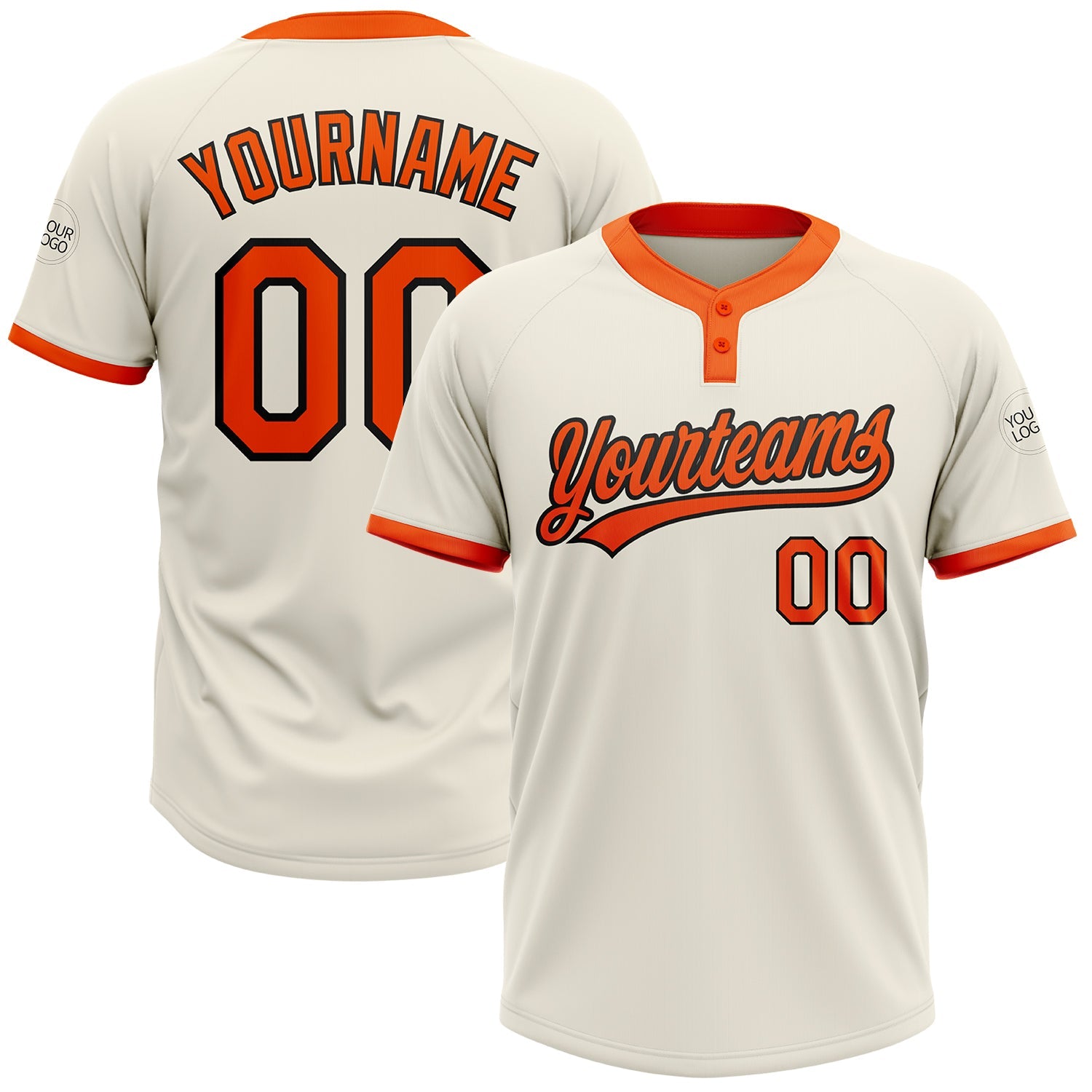 Custom Cream Orange-Black Two-Button Unisex Softball Jersey - Main View