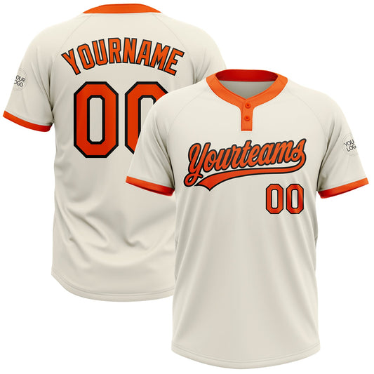 Custom Cream Orange-Black Two-Button Unisex Softball Jersey - Main View