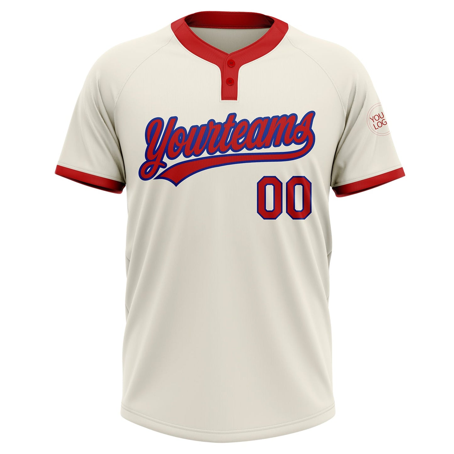Custom Cream Red-Royal Two-Button Unisex Softball Jersey view 2