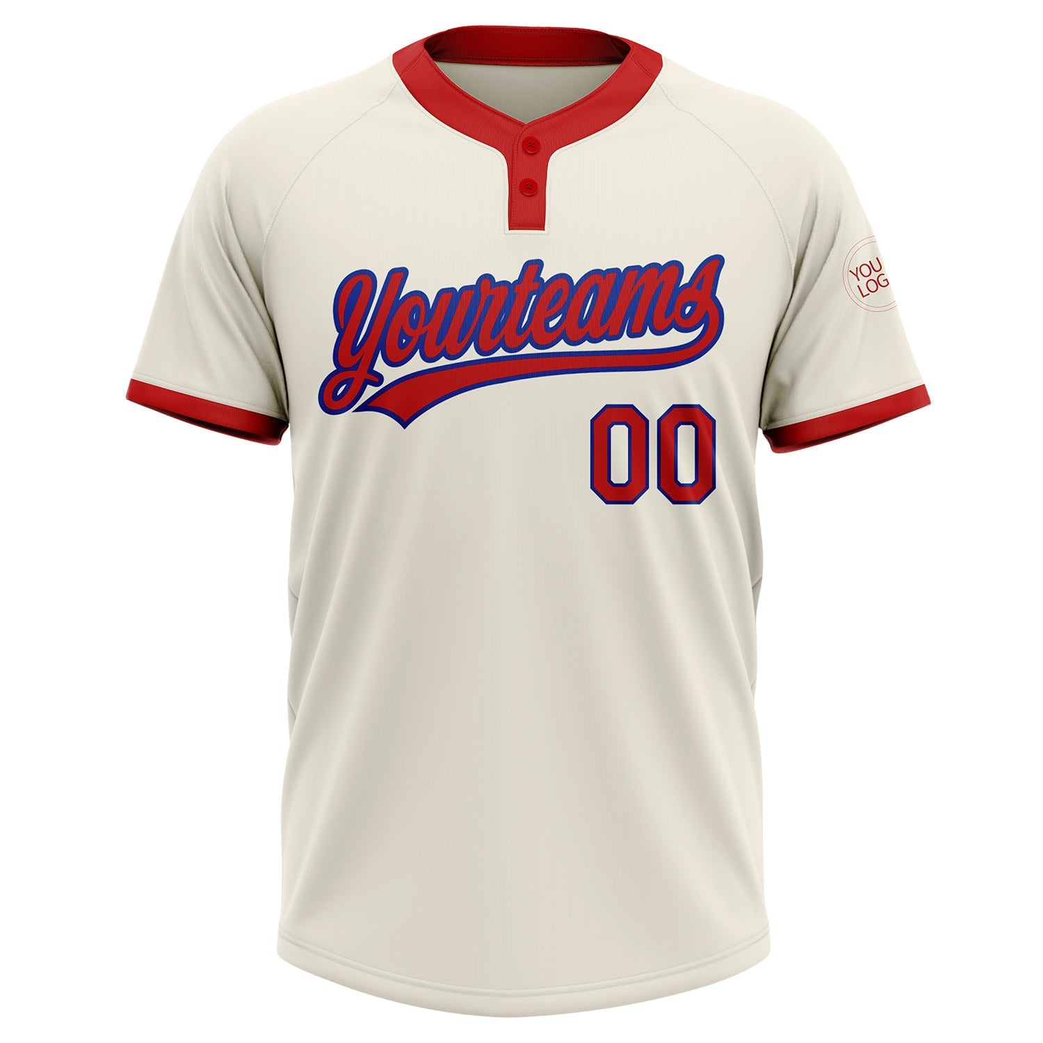 Custom Cream Red-Royal Two-Button Unisex Softball Jersey view 2