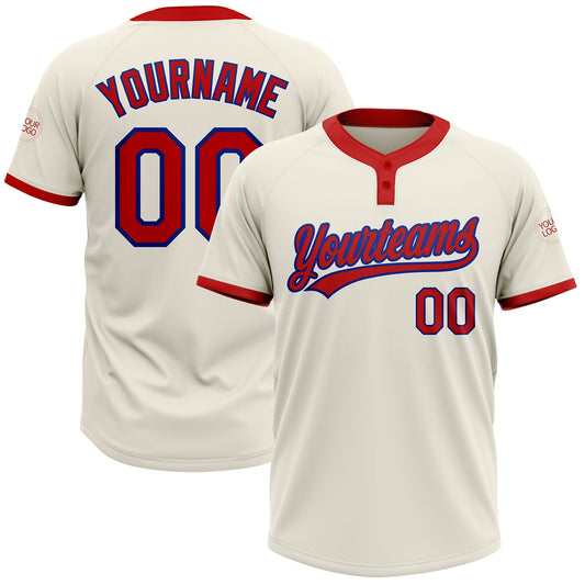 Custom Cream Red-Royal Two-Button Unisex Softball Jersey - Main View