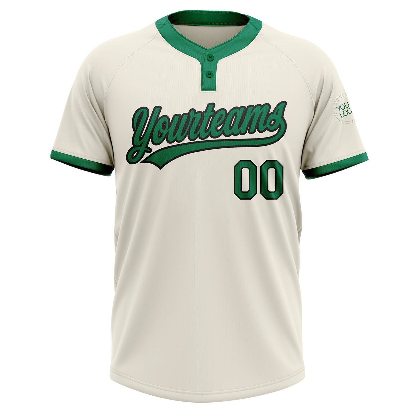 Custom Cream Kelly Green-Black Two-Button Unisex Softball Jersey view 2