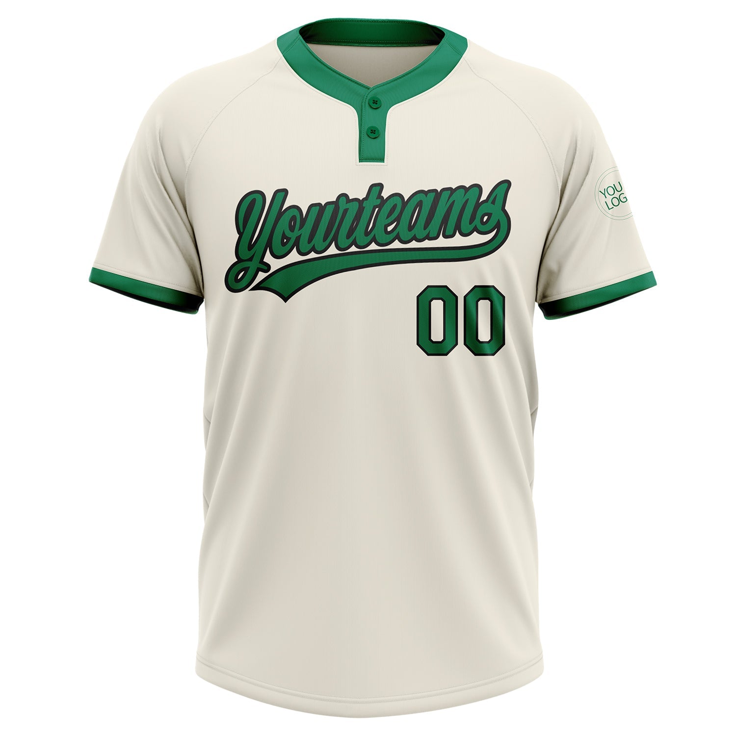 Custom Cream Kelly Green-Black Two-Button Unisex Softball Jersey view 2