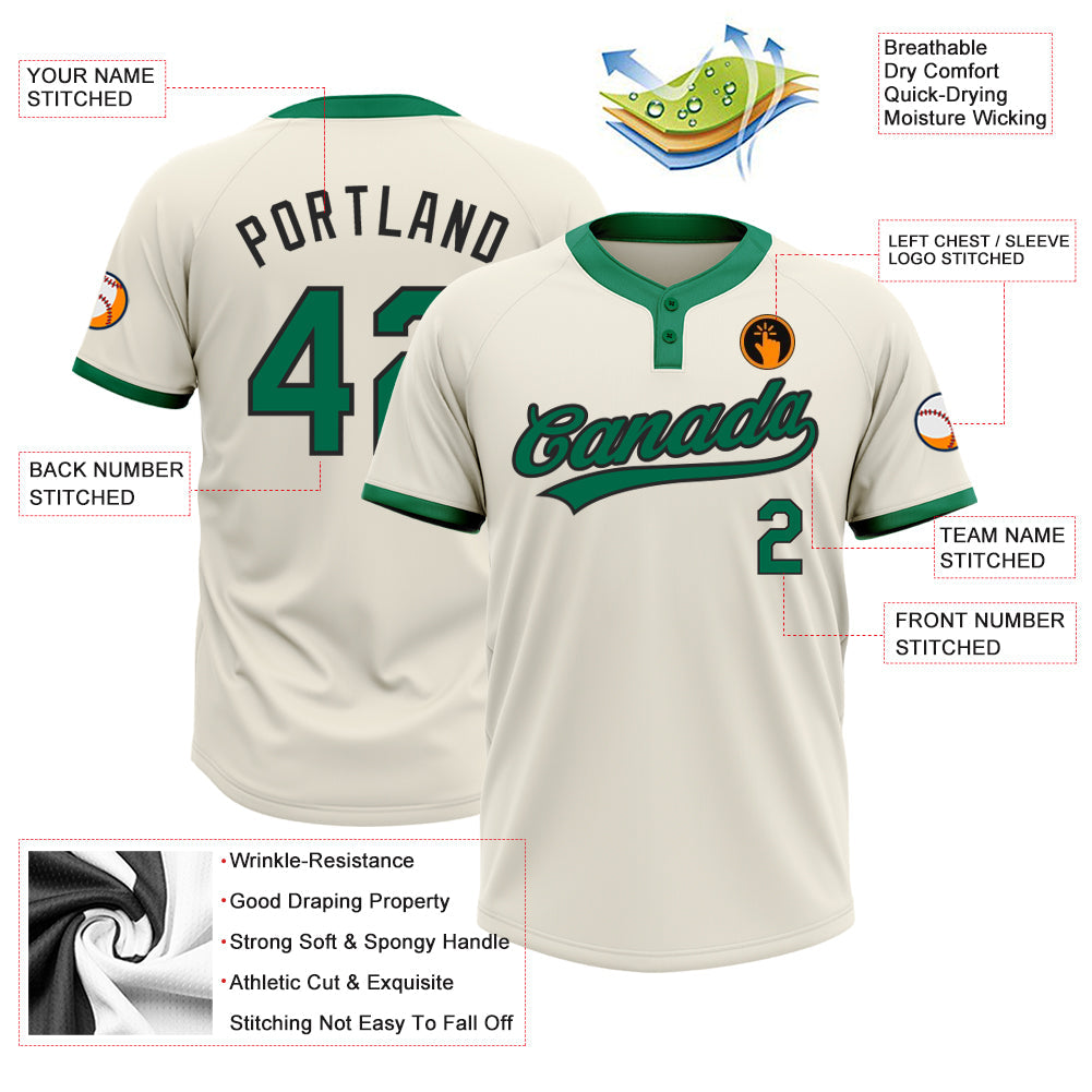 Custom Cream Kelly Green-Black Two-Button Unisex Softball Jersey view 3