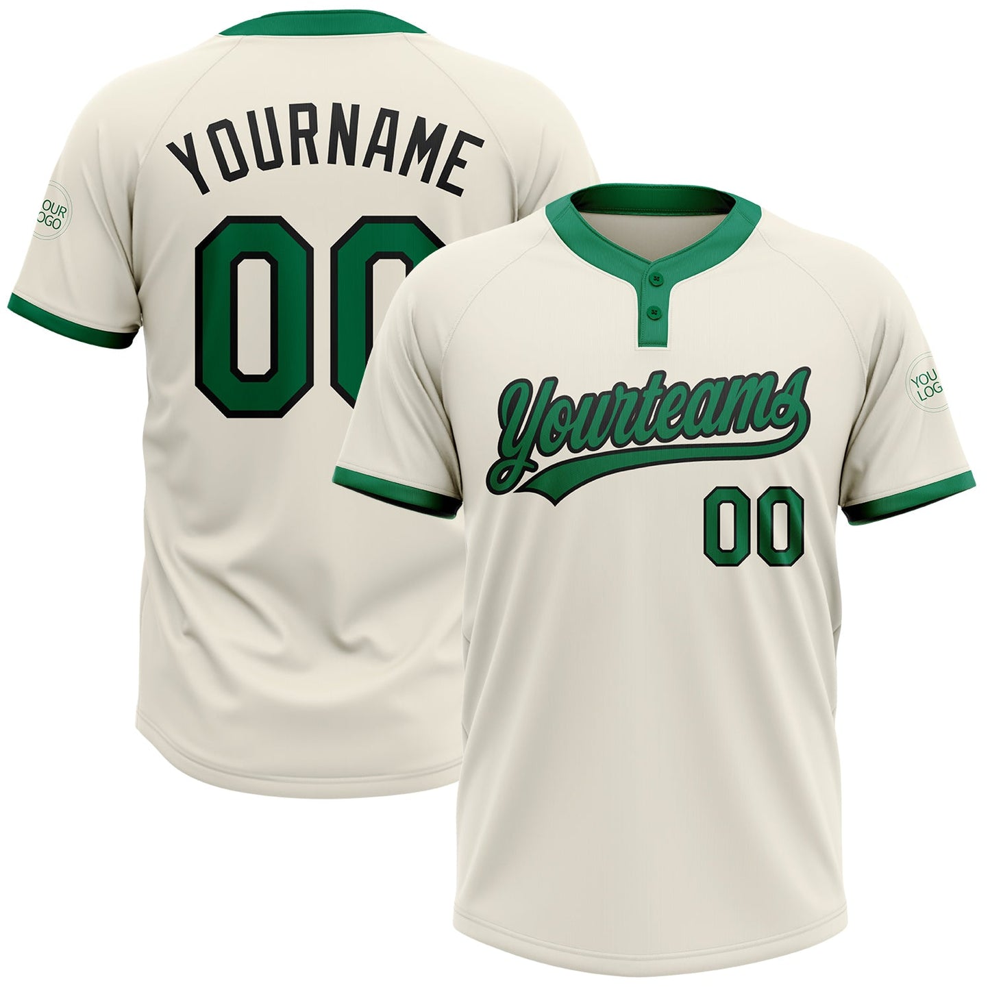 Custom Cream Kelly Green-Black Two-Button Unisex Softball Jersey - Main View