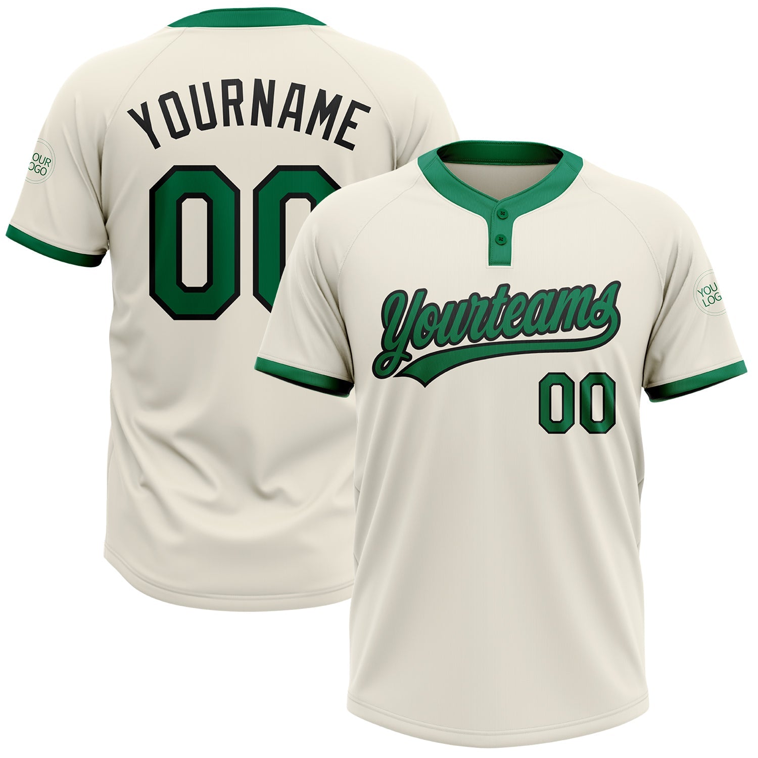 Custom Cream Kelly Green-Black Two-Button Unisex Softball Jersey - Main View