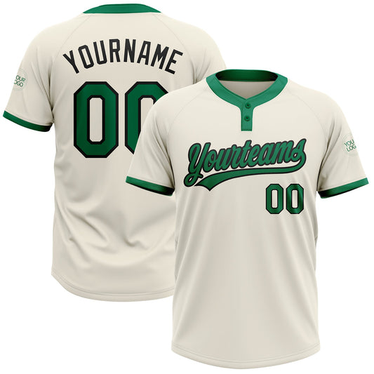 Custom Cream Kelly Green-Black Two-Button Unisex Softball Jersey - Main View