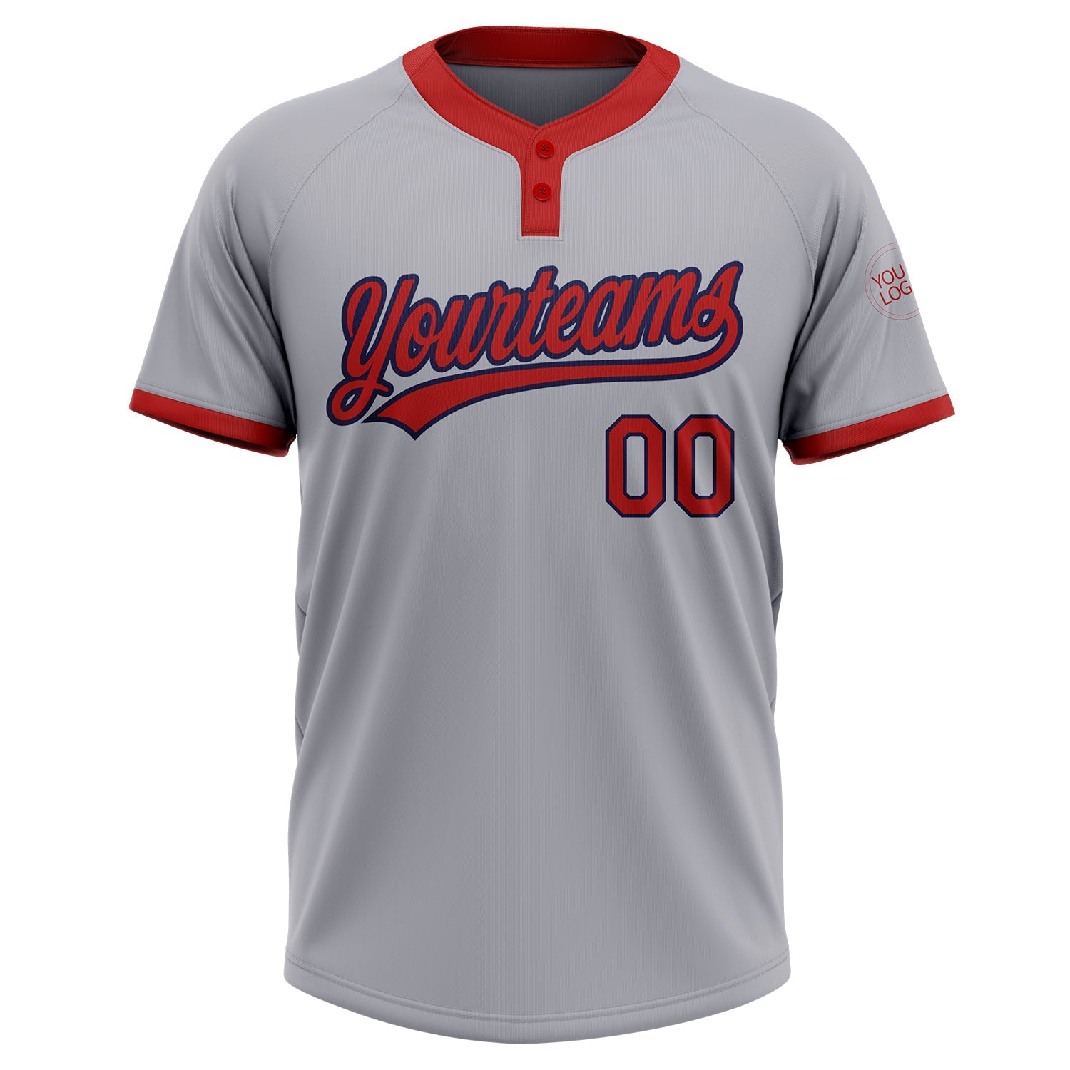 Custom Gray Red-Navy Two-Button Unisex Softball Jersey view 2