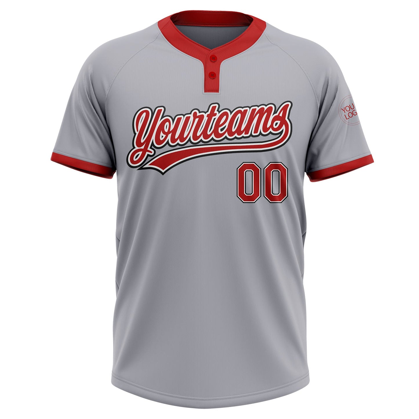 Custom Gray Red-Black Two-Button Unisex Softball Jersey view 2