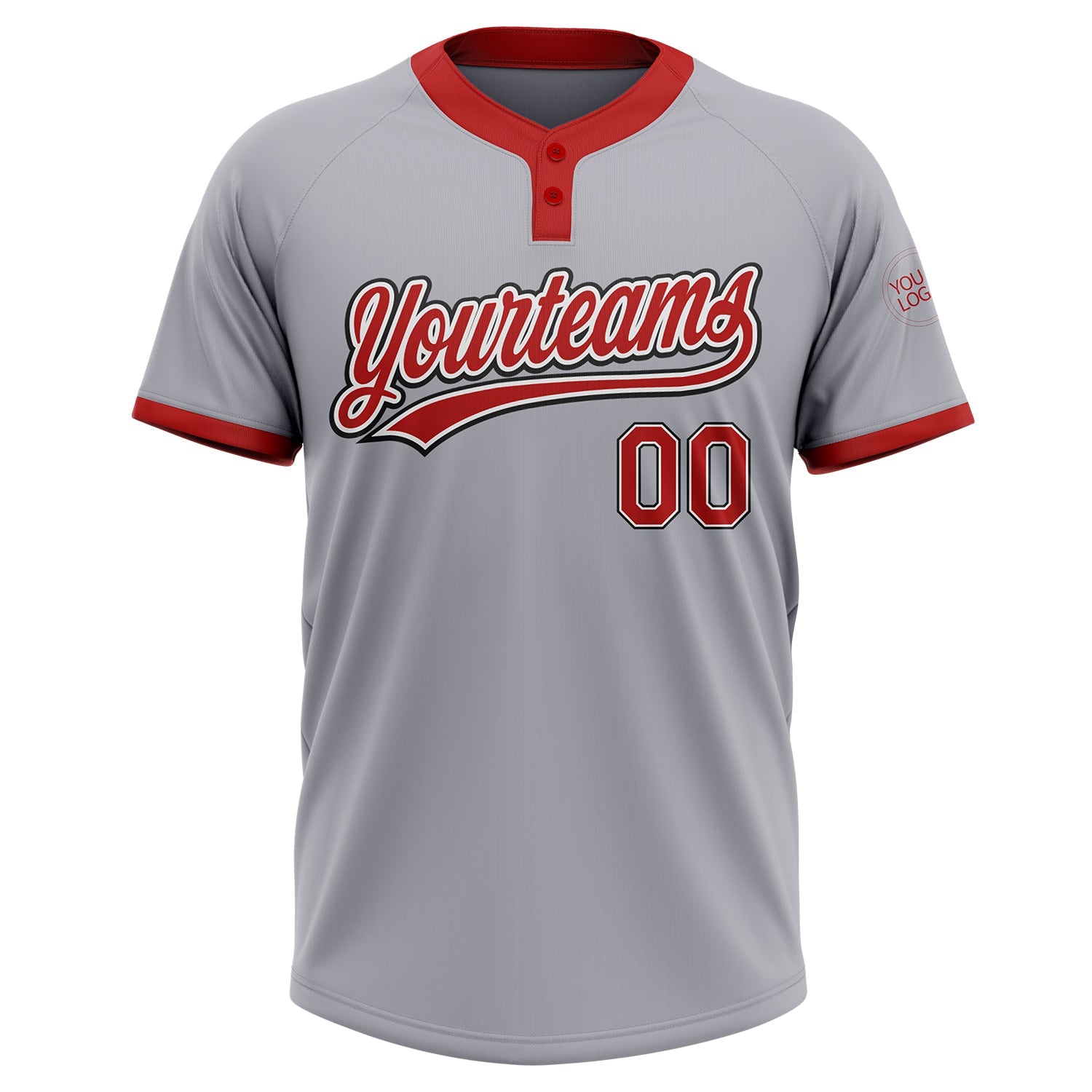 Custom Gray Red-Black Two-Button Unisex Softball Jersey view 2