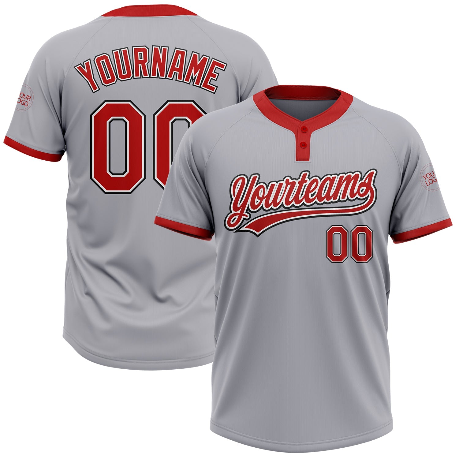 Custom Gray Red-Black Two-Button Unisex Softball Jersey - Main View
