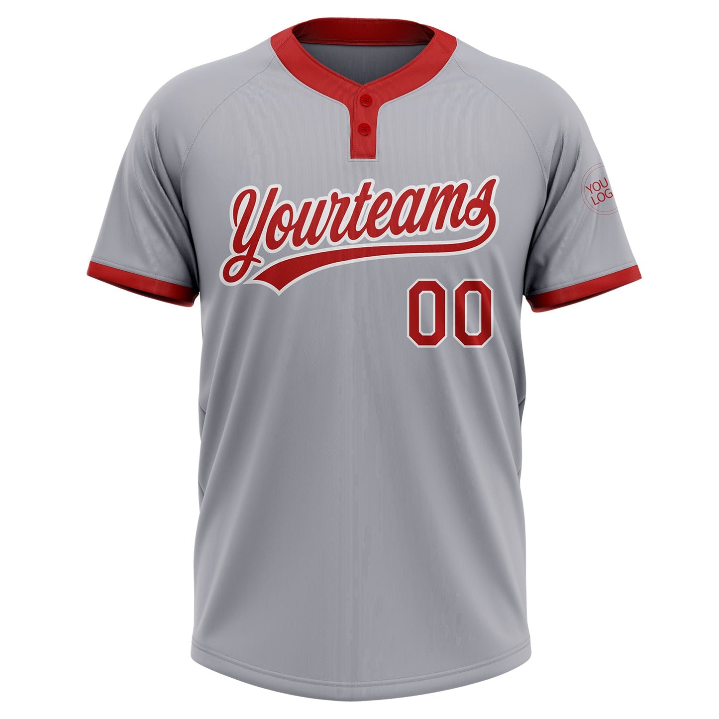 Custom Gray Red-White Two-Button Unisex Softball Jersey view 2