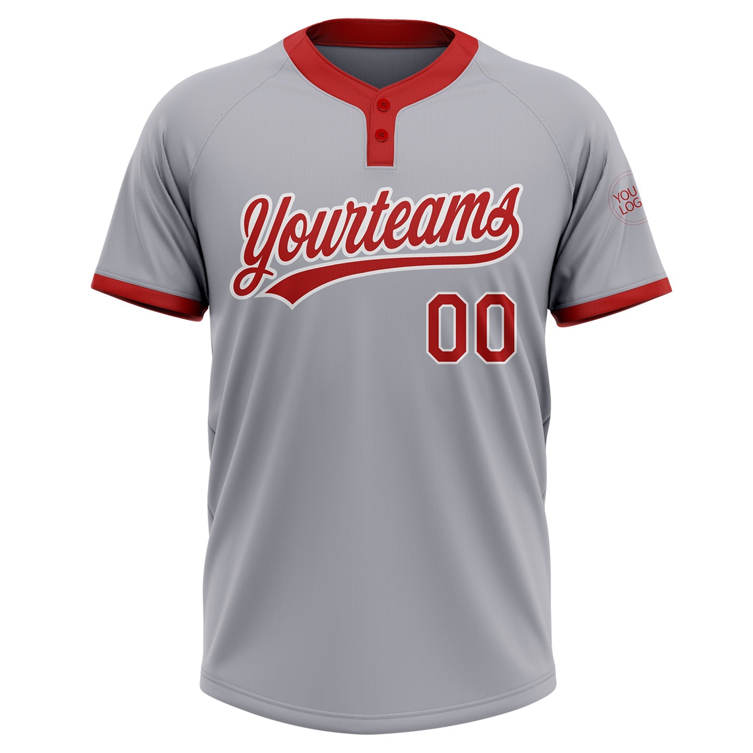 Custom Gray Red-White Two-Button Unisex Softball Jersey view 2